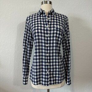 J. Crew M Blue White Check Long Sleeve Button Down LIghtweight Shirt